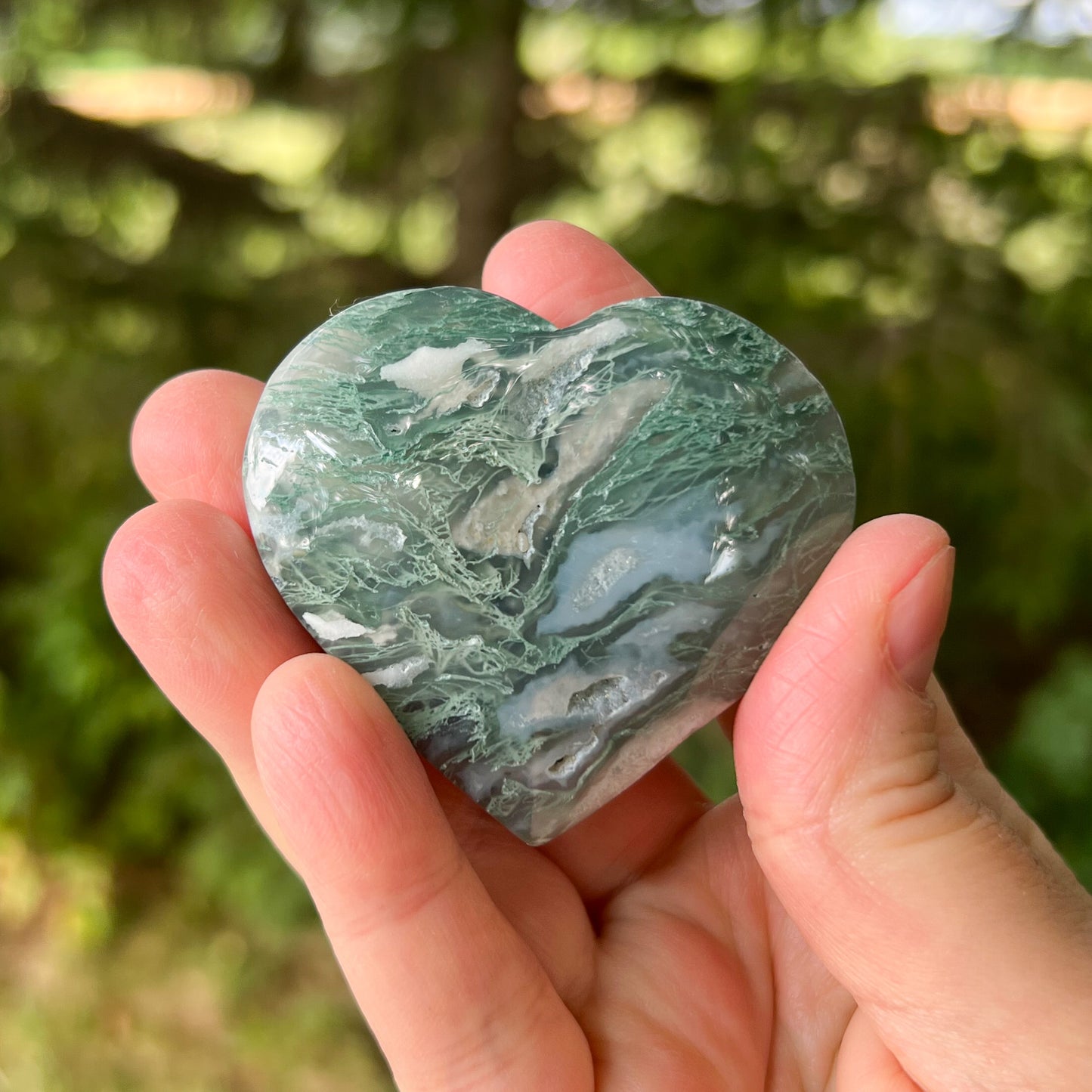 Moss Agate Crystal Heart - Crystal for Abundance, Renewal & New Beginnings