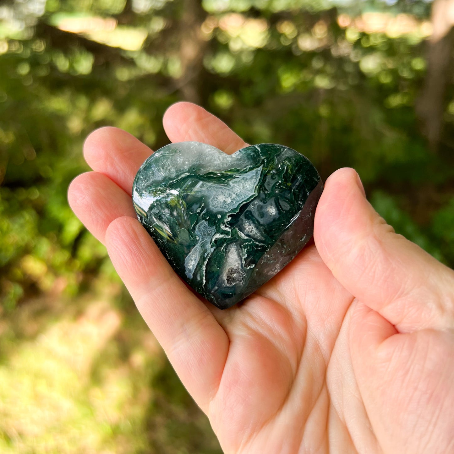 Moss Agate Crystal Heart - Crystal for Abundance, Renewal & New Beginnings