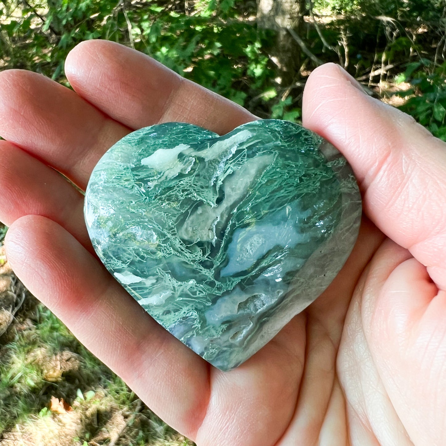 Moss Agate Crystal Heart - Crystal for Abundance, Renewal & New Beginnings