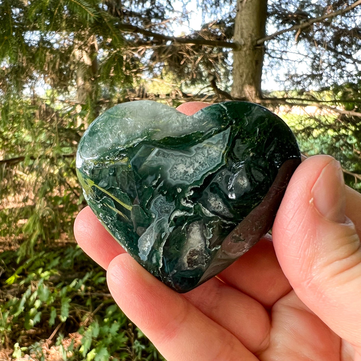 Moss Agate Crystal Heart - Crystal for Abundance, Renewal & New Beginnings