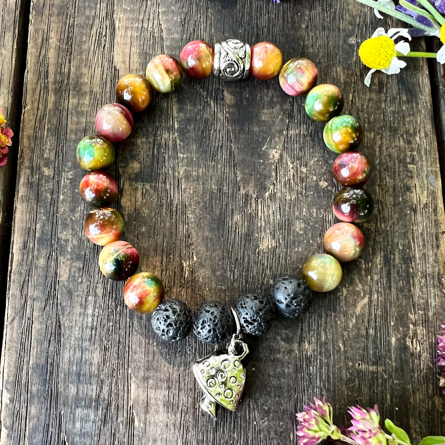 Cat's Eye Mushroom Charm Diffuser Bracelet - Mushroom Charm Bracelet - Aromatherapy Diffuser Charm Bracelet