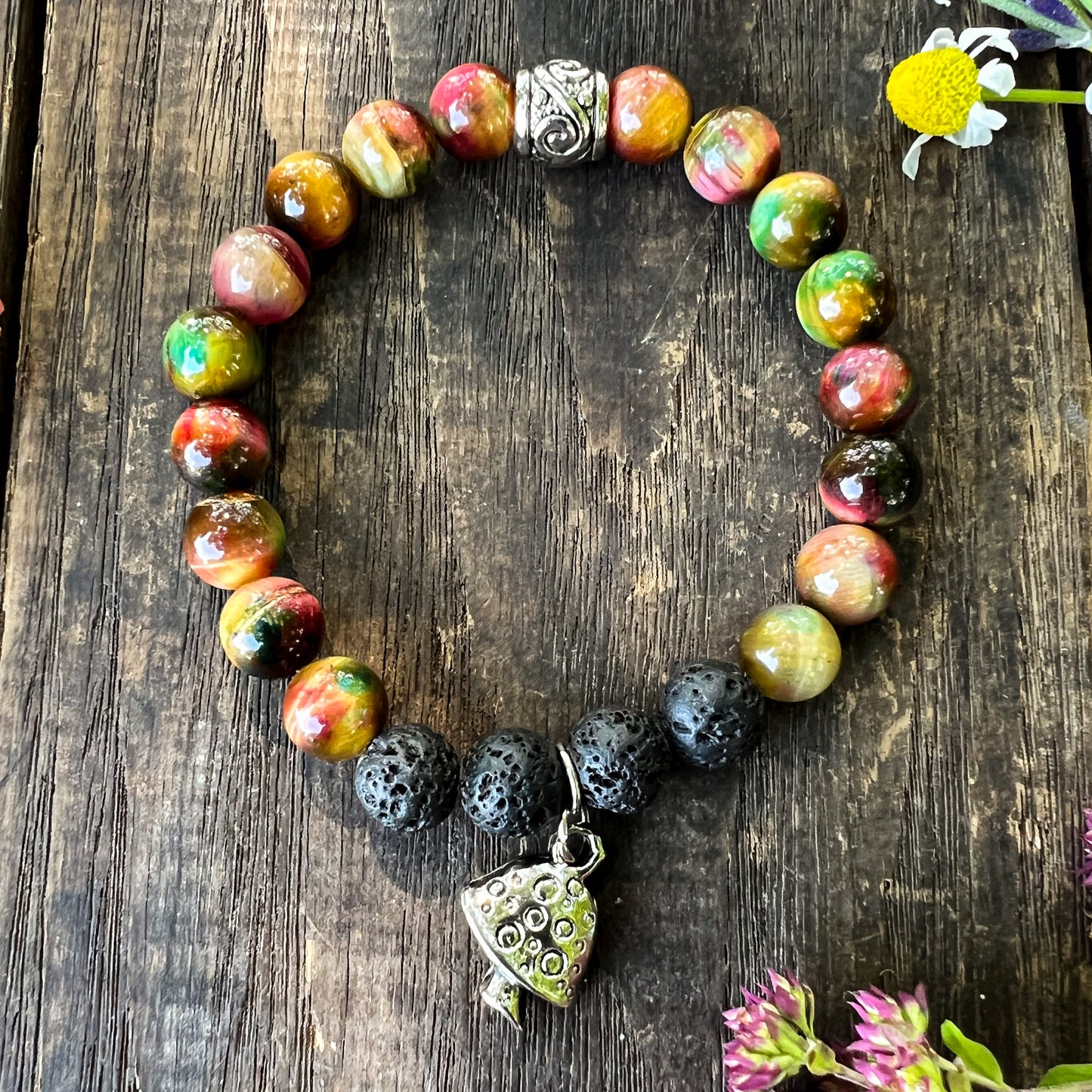 Cat's Eye Mushroom Charm Diffuser Bracelet - Mushroom Charm Bracelet - Aromatherapy Diffuser Charm Bracelet