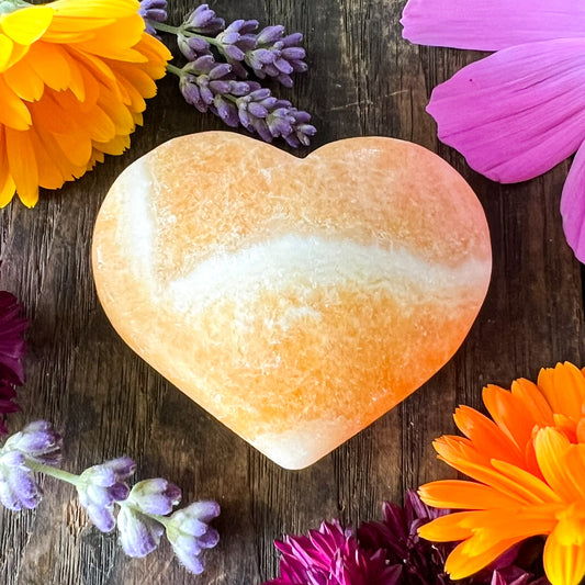 Orange Banded Calcite Heart - Crystal Heart - Sacral Chakra Crystal