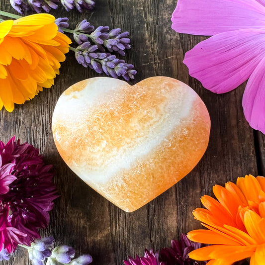 Orange Banded Calcite Heart - Crystal Heart - Sacral Chakra Crystal