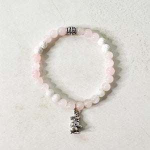Rabbit Diffuser Bracelet - Rabbit Charm Bracelet - Bunny Charm Diffuser Bracelet - Rose Quartz Bead Bracelet