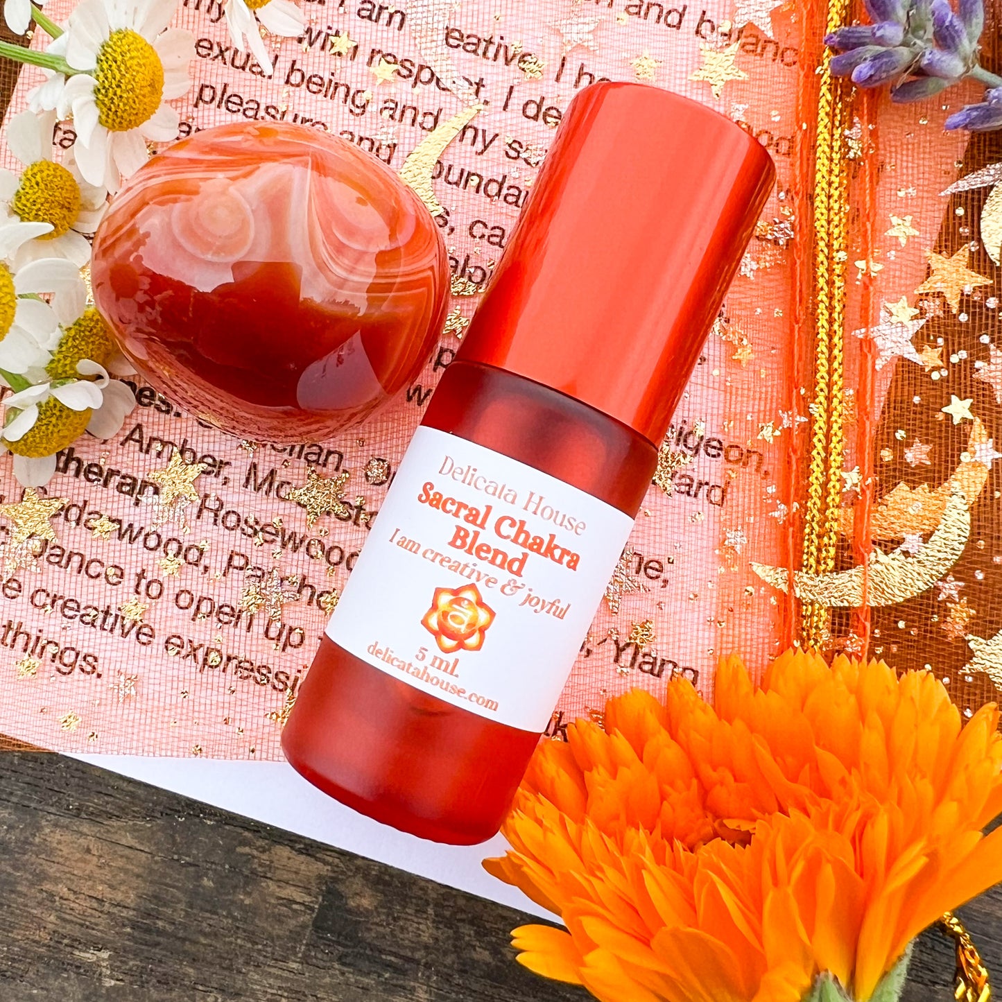 Sacral Chakra Aromatherapy Roller and Sardonyx Crystal - Second Chakra Healing - Sacral Chakra Aromatherapy and Gem Stone Set