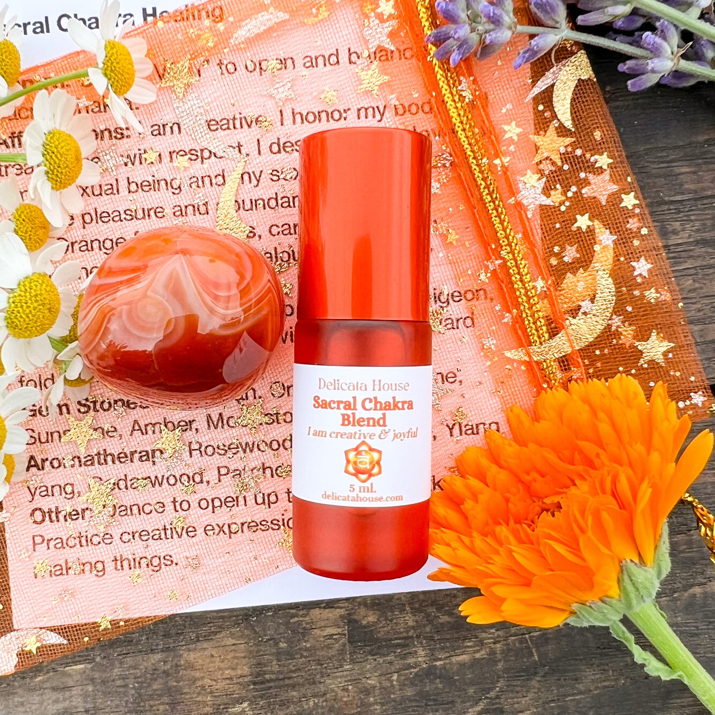 Sacral Chakra Aromatherapy Roller and Sardonyx Crystal - Second Chakra Healing - Sacral Chakra Aromatherapy and Gem Stone Set