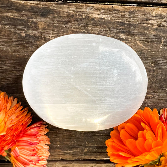 Selenite Palm Stone - Calming and Rejuvenating Crystal - Sleep Enhancing Stone - Crystal for Empaths