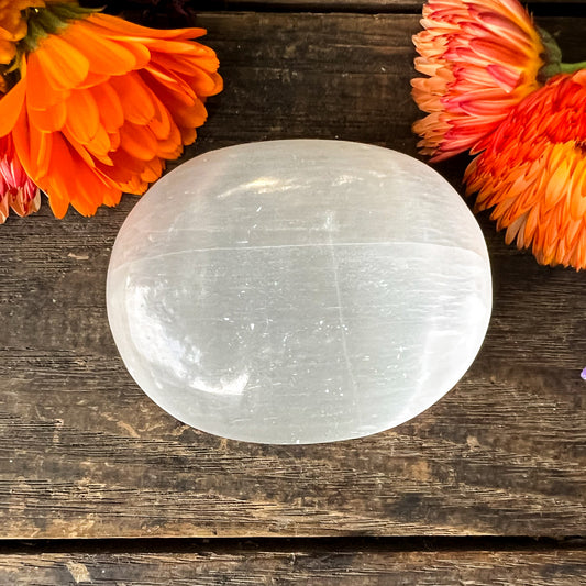 Selenite Palm Stone - Calming and Rejuvenating Crystal - Sleep Enhancing Stone - Crystal for Empaths