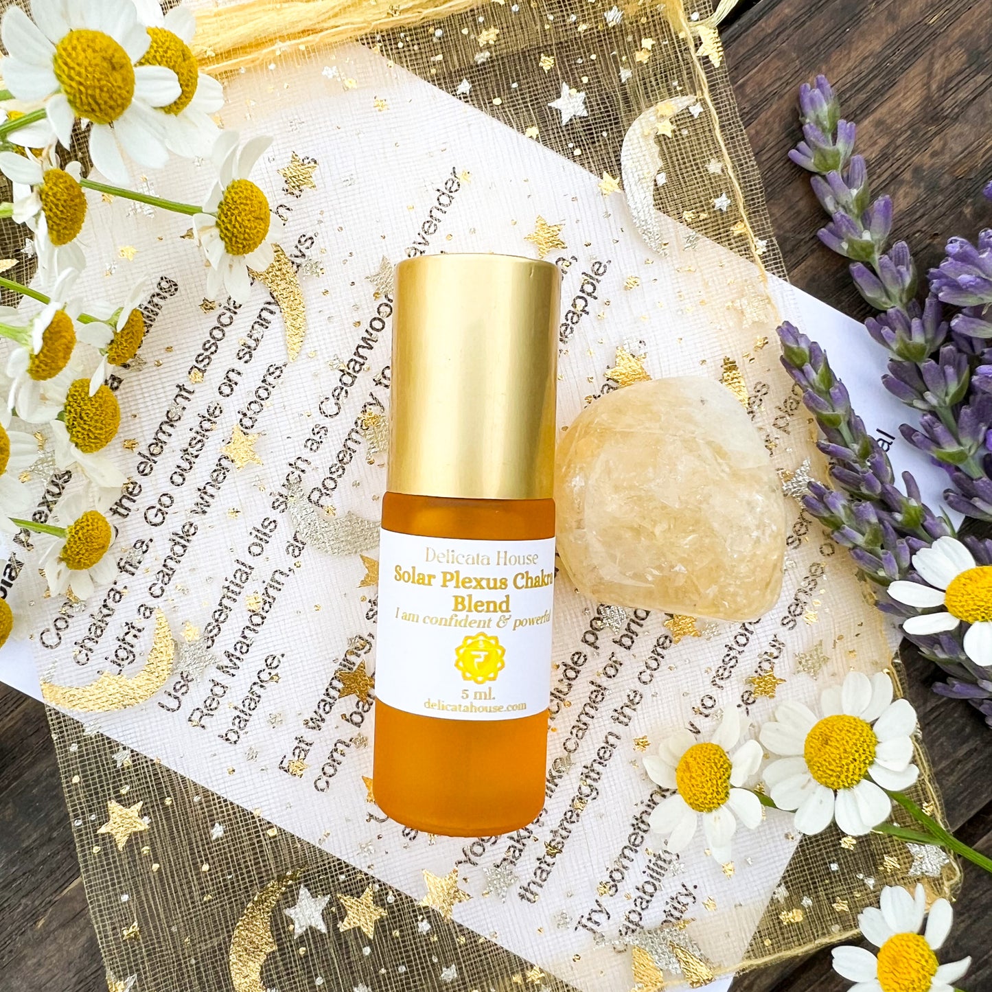 Solar Plexus Chakra Roller Bottle and Citrine Gem Stone - Chakra Healing - Aromatherapy for 3rd Chakra - 3rd Chakra Healing - Solar Plexus Aromatherapy