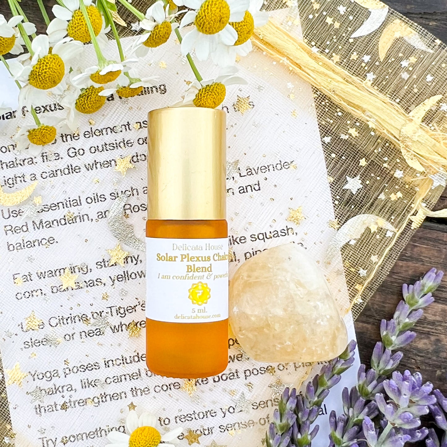 Solar Plexus Chakra Roller Bottle and Citrine Gem Stone - Chakra Healing - Aromatherapy for 3rd Chakra - 3rd Chakra Healing - Solar Plexus Aromatherapy