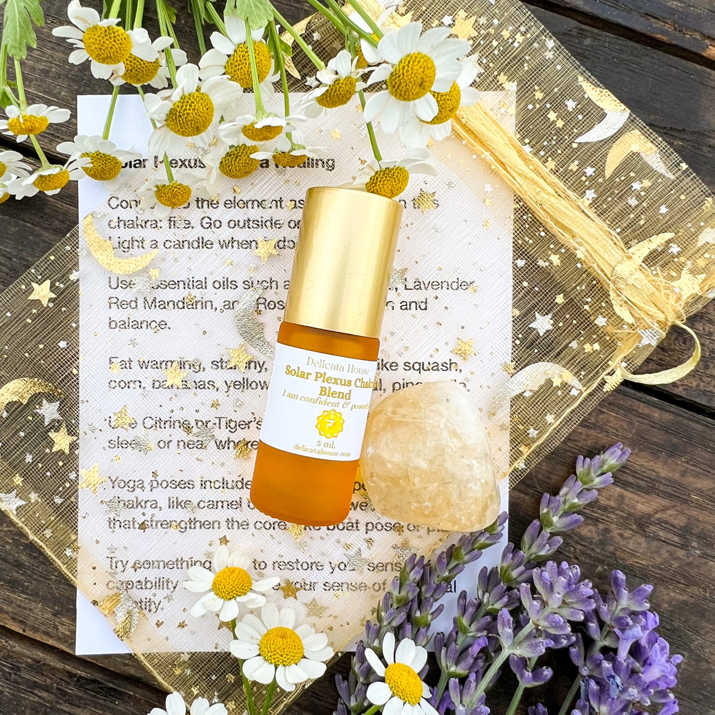 Solar Plexus Chakra Roller Bottle and Citrine Gem Stone - Chakra Healing - Aromatherapy for 3rd Chakra - 3rd Chakra Healing - Solar Plexus Aromatherapy