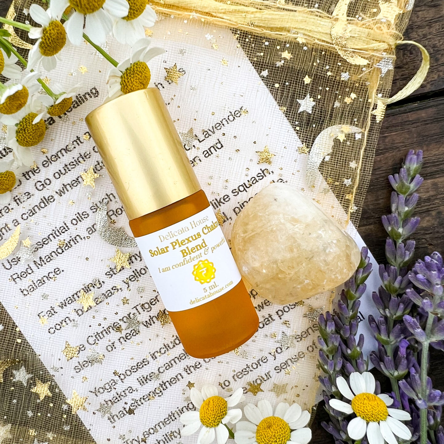 Solar Plexus Chakra Roller Bottle and Citrine Gem Stone - Chakra Healing - Aromatherapy for 3rd Chakra - 3rd Chakra Healing - Solar Plexus Aromatherapy