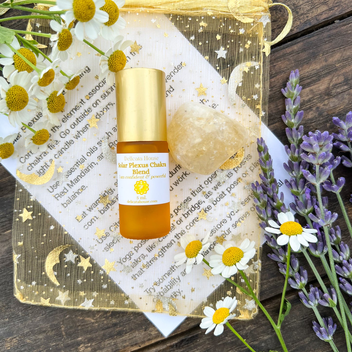 Solar Plexus Chakra Roller Bottle and Citrine Gem Stone - Chakra Healing - Aromatherapy for 3rd Chakra - 3rd Chakra Healing - Solar Plexus Aromatherapy