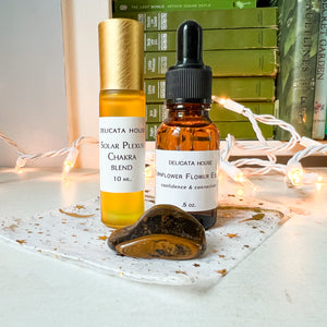 Solar Plexus Healing Gift Set - Solar Plexus Aromatherapy Flower Essence and Tiger Eye Gem Stone - Aromatherapy and Flower Essence Set