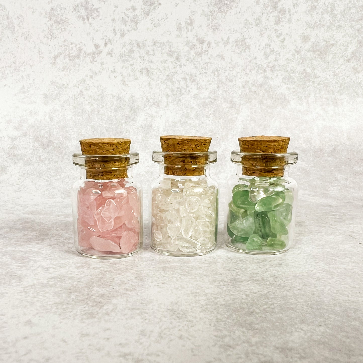 Spring Crystal Wish Jar Trio - Wishing Jars - Rose Quartz, Clear Quartz & Green Fluorite