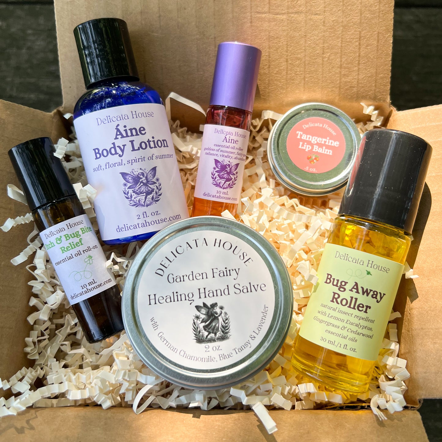 Summer Whimsical Gardener Box - Bug Repellent, Hand Salve, Lip Balm, and Body Lotion