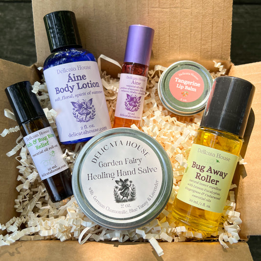 Summer Whimsical Gardener Box - Bug Repellent, Hand Salve, Lip Balm, and Body Lotion