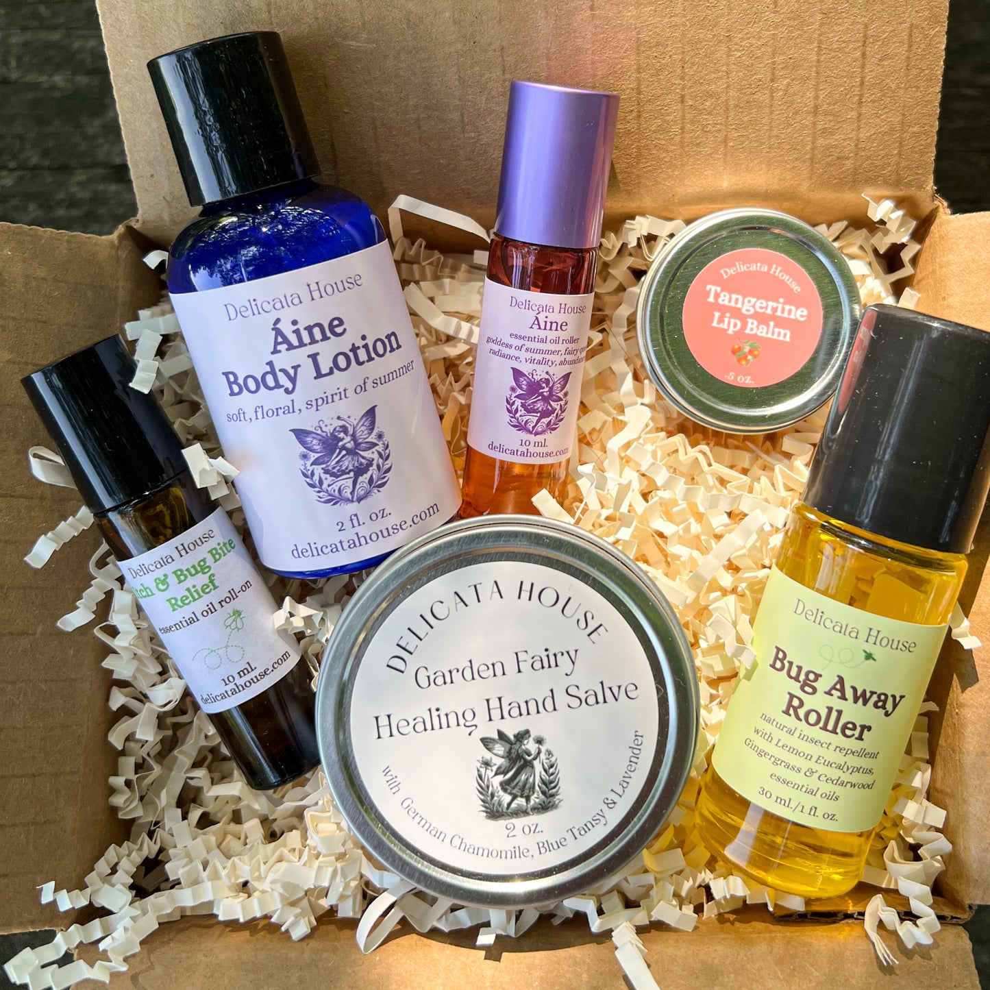 Summer Whimsical Gardener Box - Bug Repellent, Hand Salve, Lip Balm, and Body Lotion