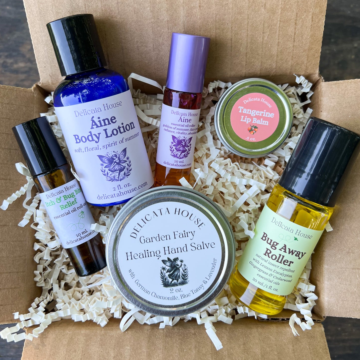 Summer Whimsical Gardener Box - Bug Repellent, Hand Salve, Lip Balm, and Body Lotion