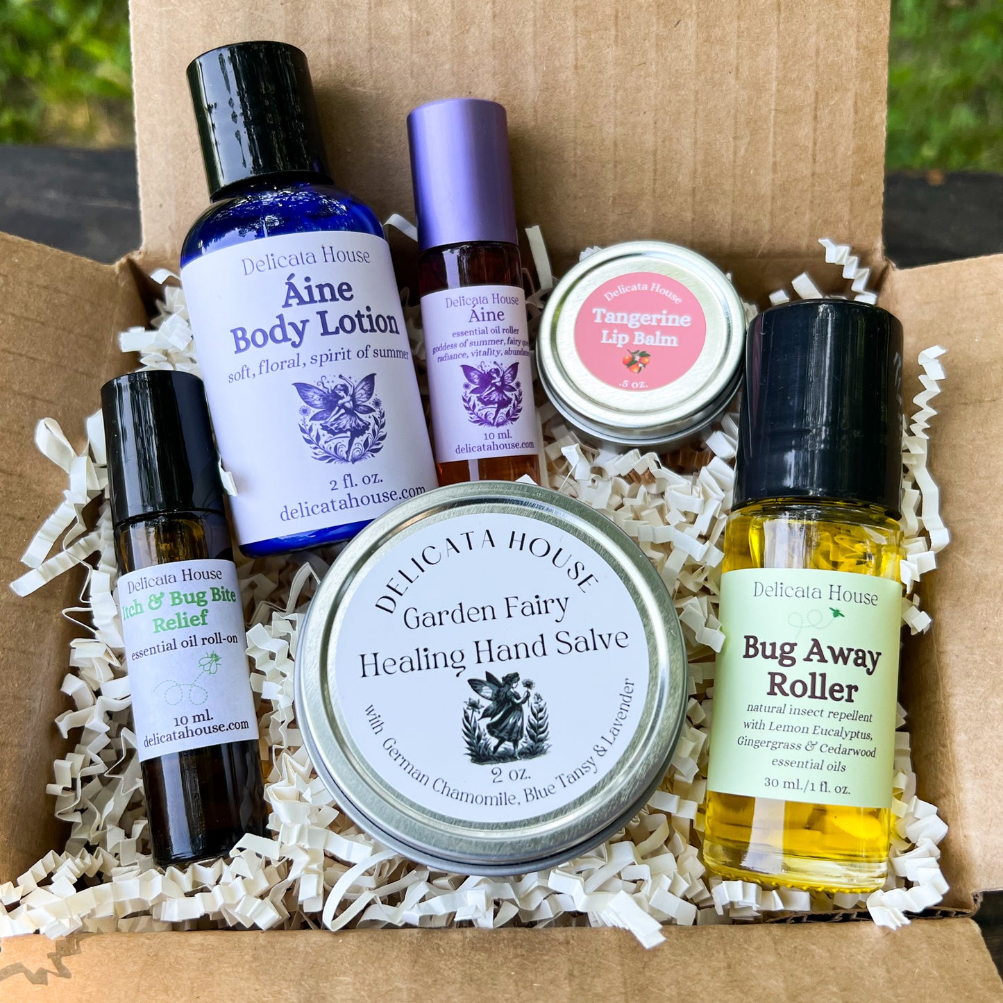 Summer Whimsical Gardener Box - Bug Repellent, Hand Salve, Lip Balm, and Body Lotion