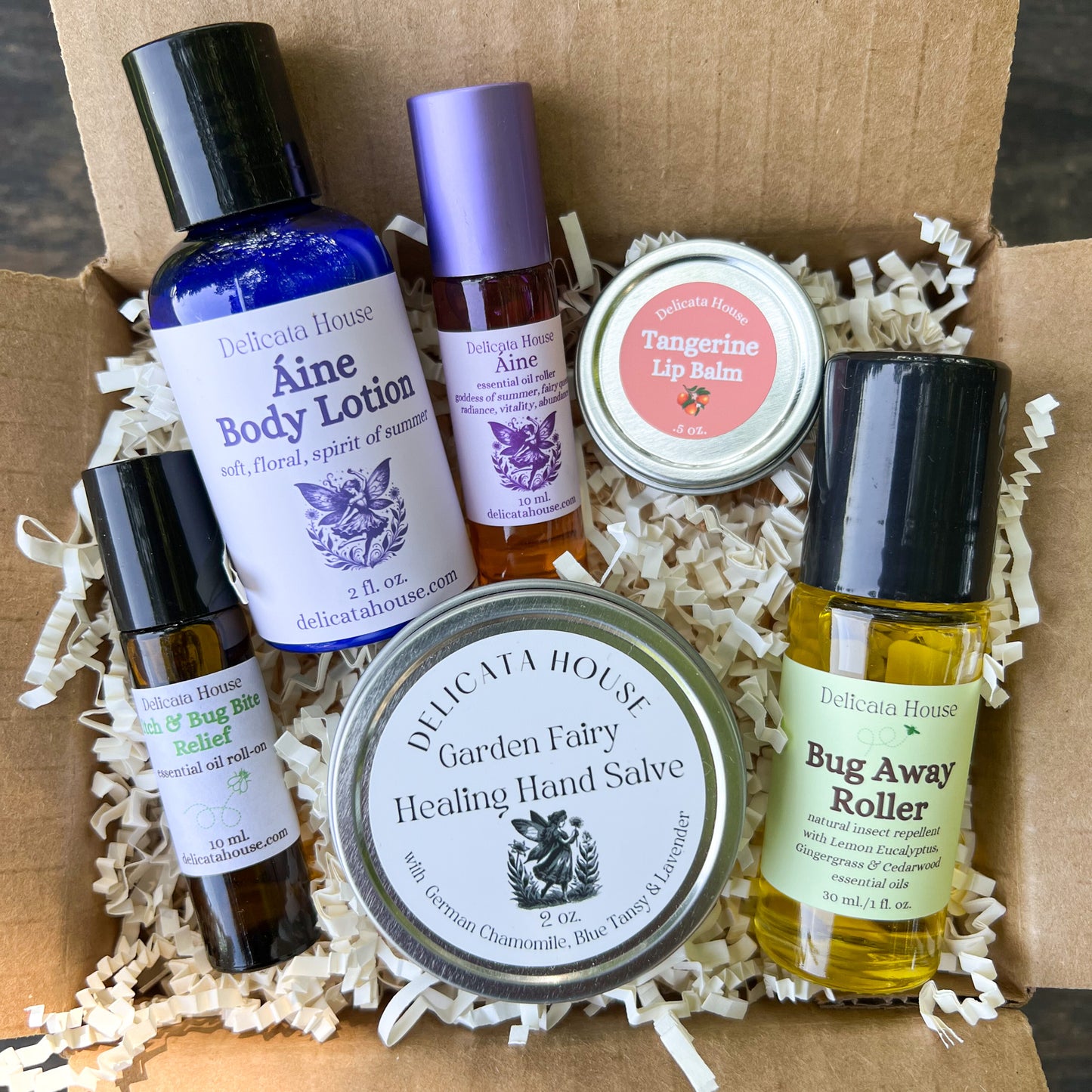 Summer Whimsical Gardener Box - Bug Repellent, Hand Salve, Lip Balm, and Body Lotion