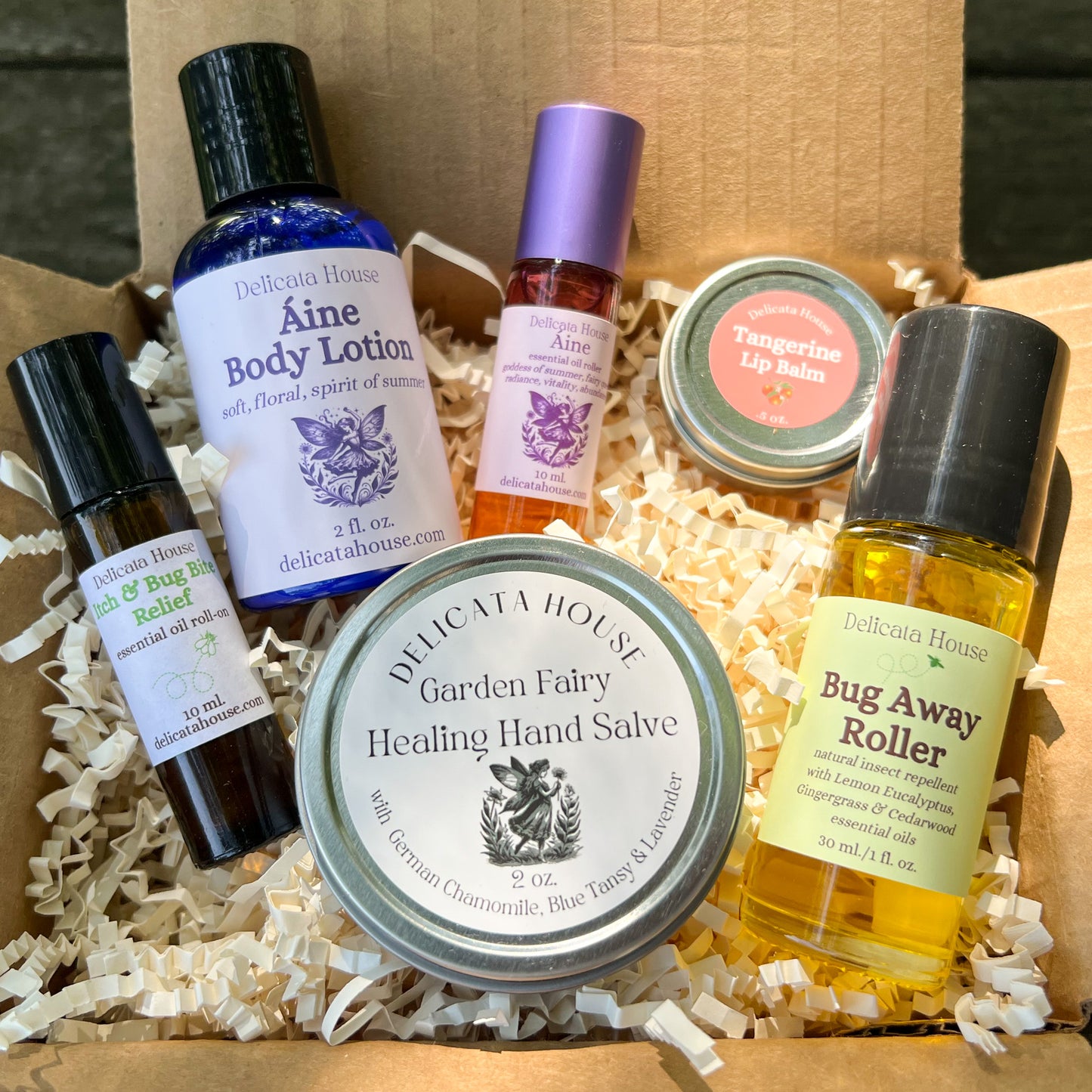 Summer Whimsical Gardener Box - Bug Repellent, Hand Salve, Lip Balm, and Body Lotion
