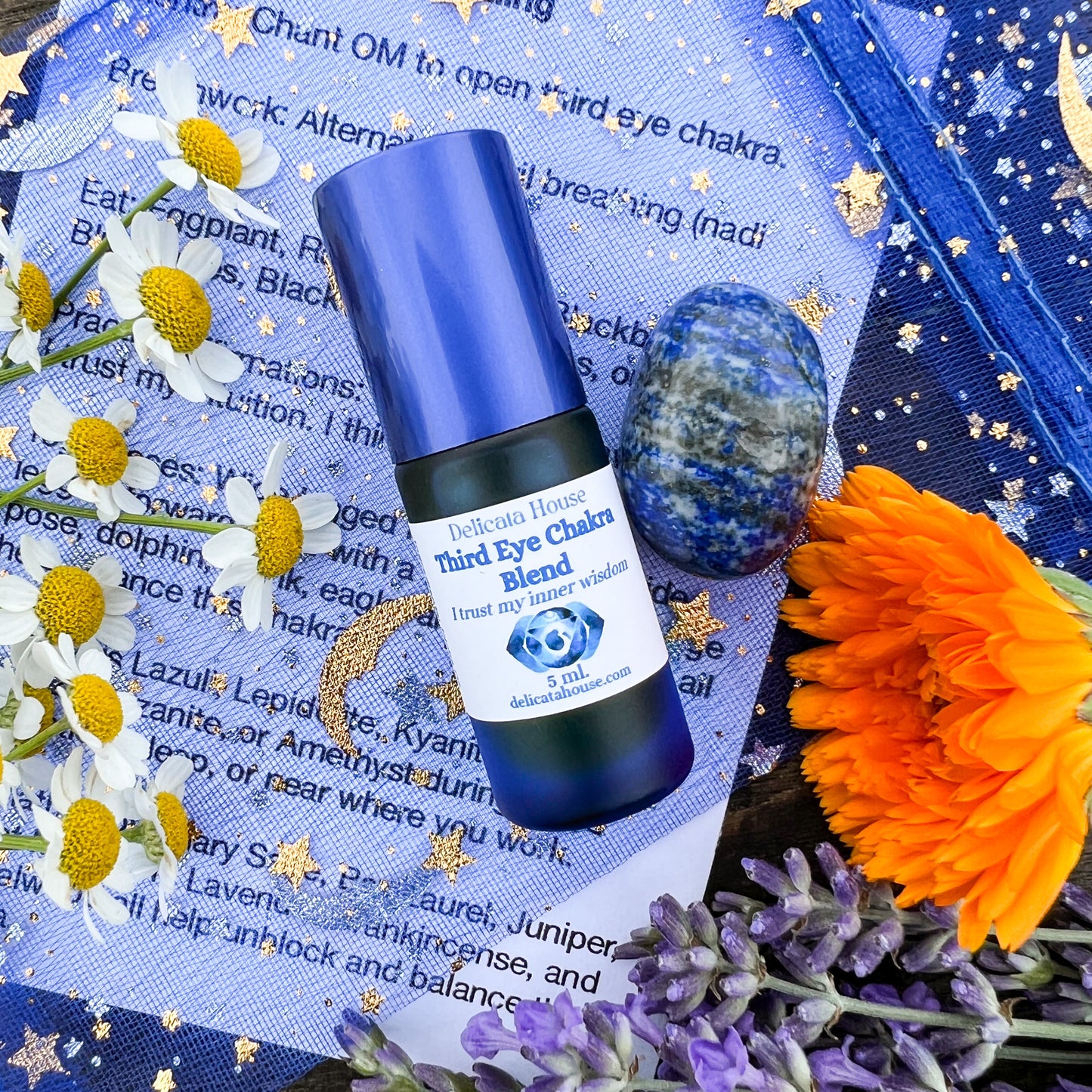 Third Eye Chakra Roller & Crystal Set - 6th Chakra Healing Set - 6th Chakra Balancing - Third Eye Chakra Healing