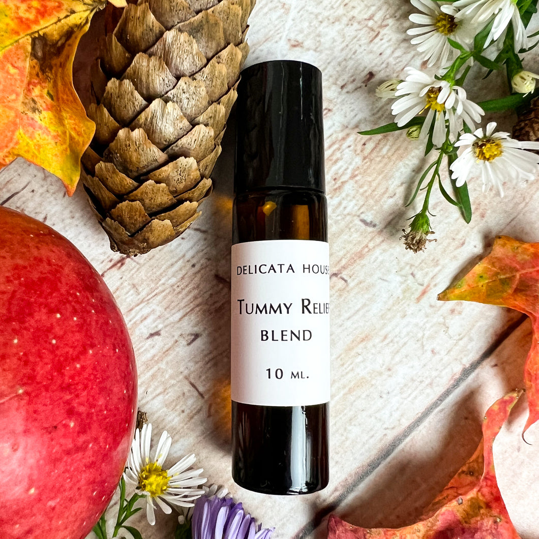 Tummy Relief Roll on - Nausea Relief - Indigestion Relief - Digestive Support Aromatherapy Blend - with Ginger - Fennel -  Lavender - Patchouli Essential Oils
