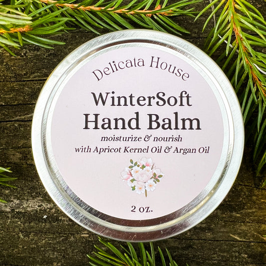 WinterSoft Hand Balm - Winter Balm for Dry Chapped Hands - Moisturizing Hand Balm - with Apricot Kernel Oil, Argan Oil, Carrot Seed, Frankincense, and Rose Geranium Essential Oils