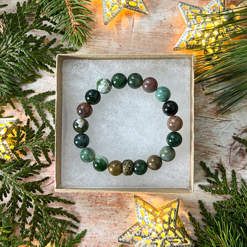 Indian Agate Bead Bracelet Size Medium - Protection Bead Bracelet Gift - Heart Chakra Jewelry - 4th Chakra Beaded Bracelet - Mom Bracelet Gift - Friend Bracelet Gift