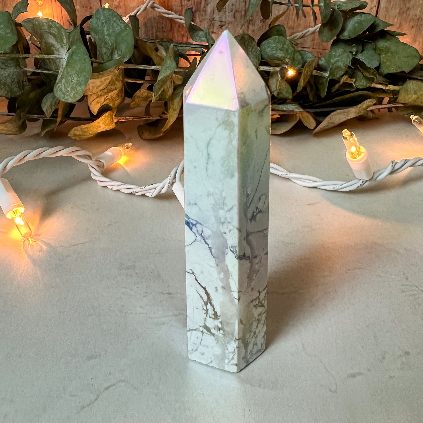 Angel Aura Howlite Crystal Tower - Crystal Tower for Clarity - Crystal for Tranquility - Stone of Attunement