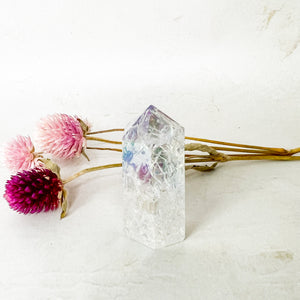 Angel Aura Fire & Ice Clear Quartz - Quartz Crystal Tower - Fire & Ice Quartz Points - Crystal Energy Healing
