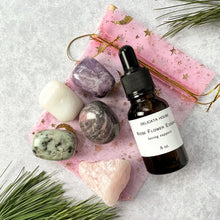 Load image into Gallery viewer, Lovingkindness Flower Essence &amp; Crystal Set - Flower Essence for Comfort - Heart Chakra Healing - Crystals for Love and Kindness