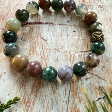 Load image into Gallery viewer, Indian Agate Bead Bracelet Size Medium - Protection Bead Bracelet Gift - Heart Chakra Jewelry - 4th Chakra Beaded Bracelet - Mom Bracelet Gift - Friend Bracelet Gift