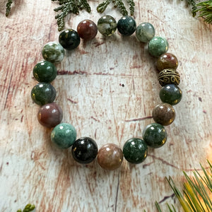 Indian Agate Bead Bracelet Size Medium - Protection Bead Bracelet Gift - Heart Chakra Jewelry - 4th Chakra Beaded Bracelet - Mom Bracelet Gift - Friend Bracelet Gift