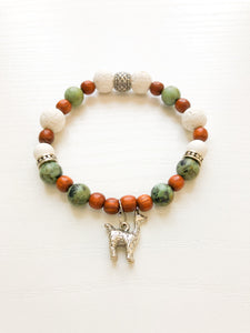 Diffuser Bracelet - Alpaca Charm Diffuser Bracelet with African Turquoise Jasper - Charm Bracelet - Lava Bead Bracelet