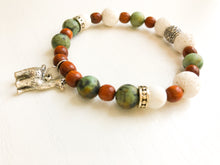 Load image into Gallery viewer, Diffuser Bracelet - Alpaca Charm Diffuser Bracelet with African Turquoise Jasper - Charm Bracelet - Lava Bead Bracelet