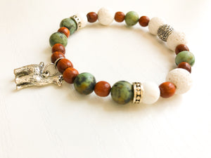Diffuser Bracelet - Alpaca Charm Diffuser Bracelet with African Turquoise Jasper - Charm Bracelet - Lava Bead Bracelet
