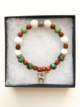 Load image into Gallery viewer, Diffuser Bracelet - Alpaca Charm Diffuser Bracelet with African Turquoise Jasper - Charm Bracelet - Lava Bead Bracelet