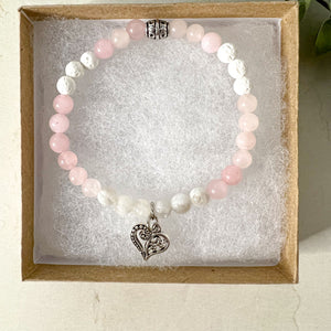 Rose Quartz Diffuser Charm Bracelet - Heart Charm Diffuser Bracelet - Rose Quartz Bead Bracelet - Love Jewelry Gift