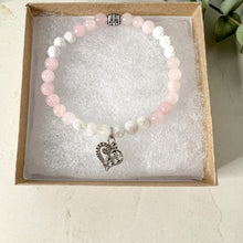 Load image into Gallery viewer, Rose Quartz Diffuser Charm Bracelet - Heart Charm Diffuser Bracelet - Rose Quartz Bead Bracelet - Love Jewelry Gift