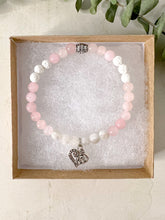 Load image into Gallery viewer, Rose Quartz Diffuser Charm Bracelet - Heart Charm Diffuser Bracelet - Rose Quartz Bead Bracelet - Love Jewelry Gift