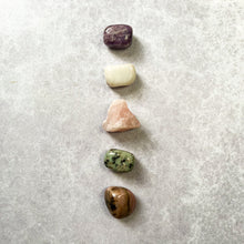 Load image into Gallery viewer, Stones of the Heart - Love Crystals - Stones of Love - Rose Quartz - Kiwi Jasper - Lepidolite - Snow Quartz - Rhodonite - Delicata House Crystals Set